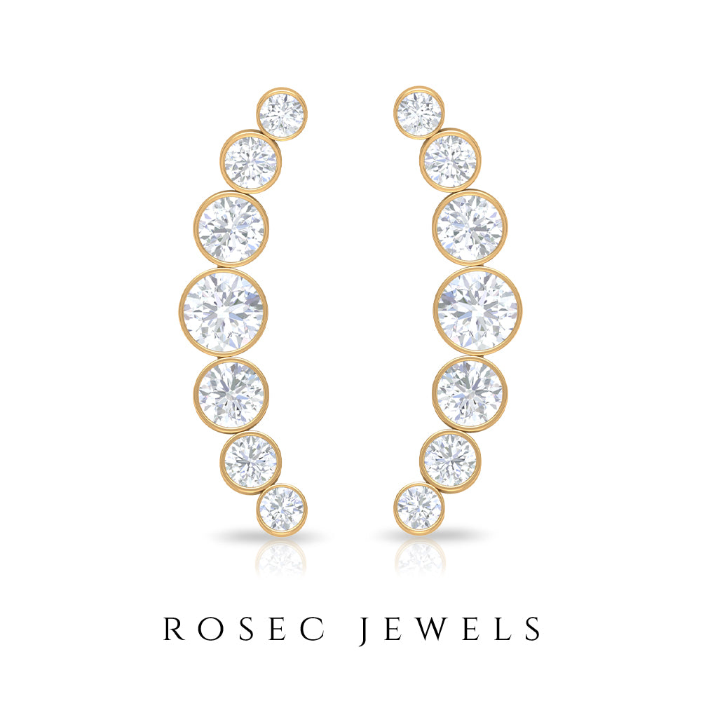 Natural Diamond Climber Earrings with Screw Back Diamond - ( HI-SI ) - Color and Clarity - Rosec Jewels
