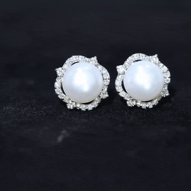 6.50 CT Floral Statement Earrings with Freshwater Pearl and Diamond Accents Freshwater Pearl - ( AAA ) - Quality - Rosec Jewels