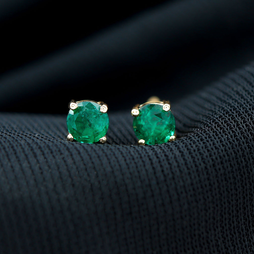 Rosec Jewels - 4 MM Round Cut Emerald Solitaire Stud Earrings in 4 Prong Setting