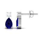 Pear Cut Blue Sapphire Diamond Two Stone Stud Earrings AAA - Rosec Jewels