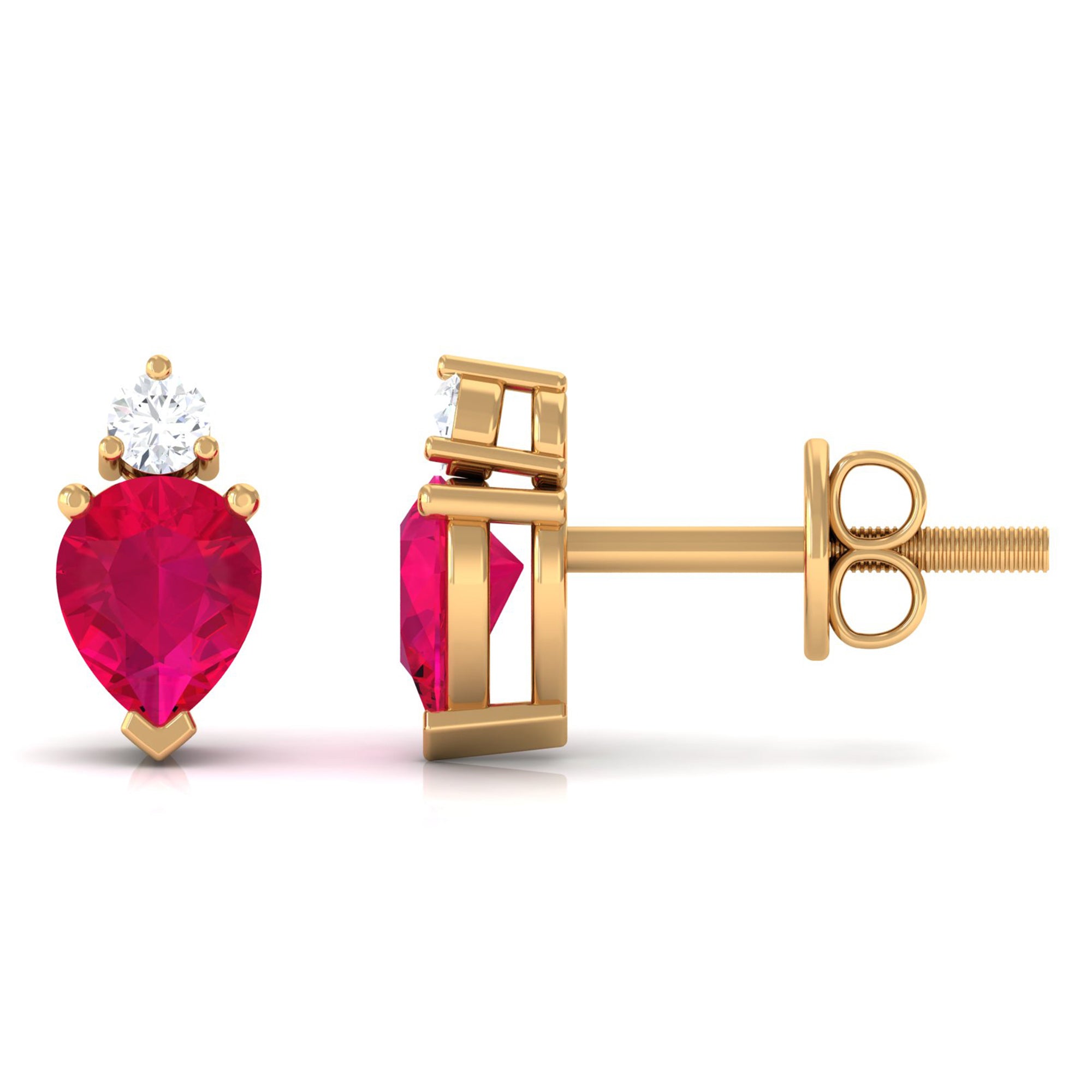 Pear Cut Ruby and Diamond Stud Earrings For Women AAA - Rosec Jewels