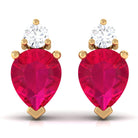 Pear Cut Ruby and Diamond Stud Earrings For Women AAA - Rosec Jewels