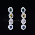Multi Gemstone Dangle Earrings with Moissanite Accent Lab Created Blue Sapphire - ( AAAA ) - Quality - Rosec Jewels