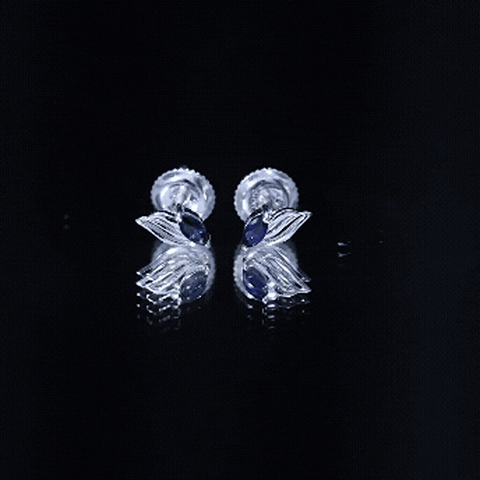 Genuine Marquise Cut Blue Sapphire Leaf Stud Earrings in Silver AAA 92.5 Sterling Silver - Rosec Jewels