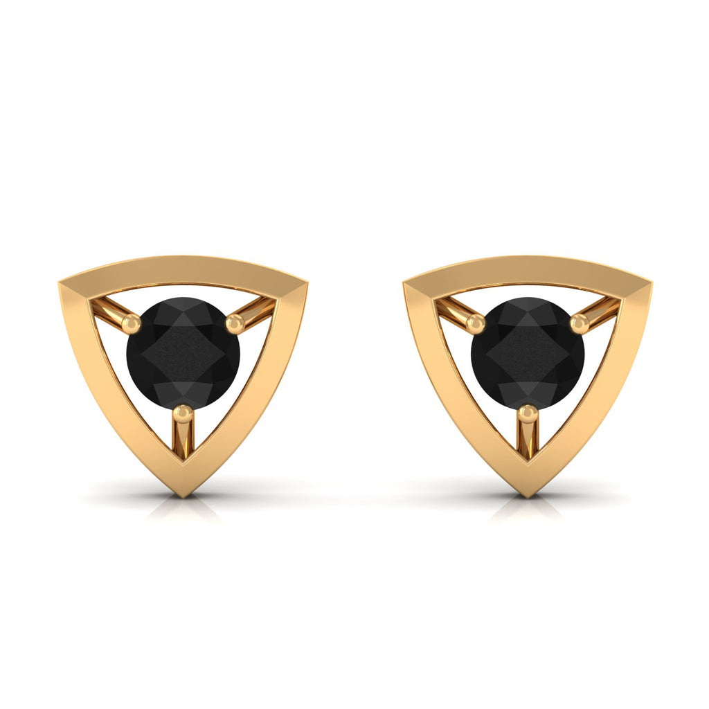 Genuine Black Onyx and Gold Triangle Stud Earrings Black Onyx - ( AAA ) - Quality - Rosec Jewels
