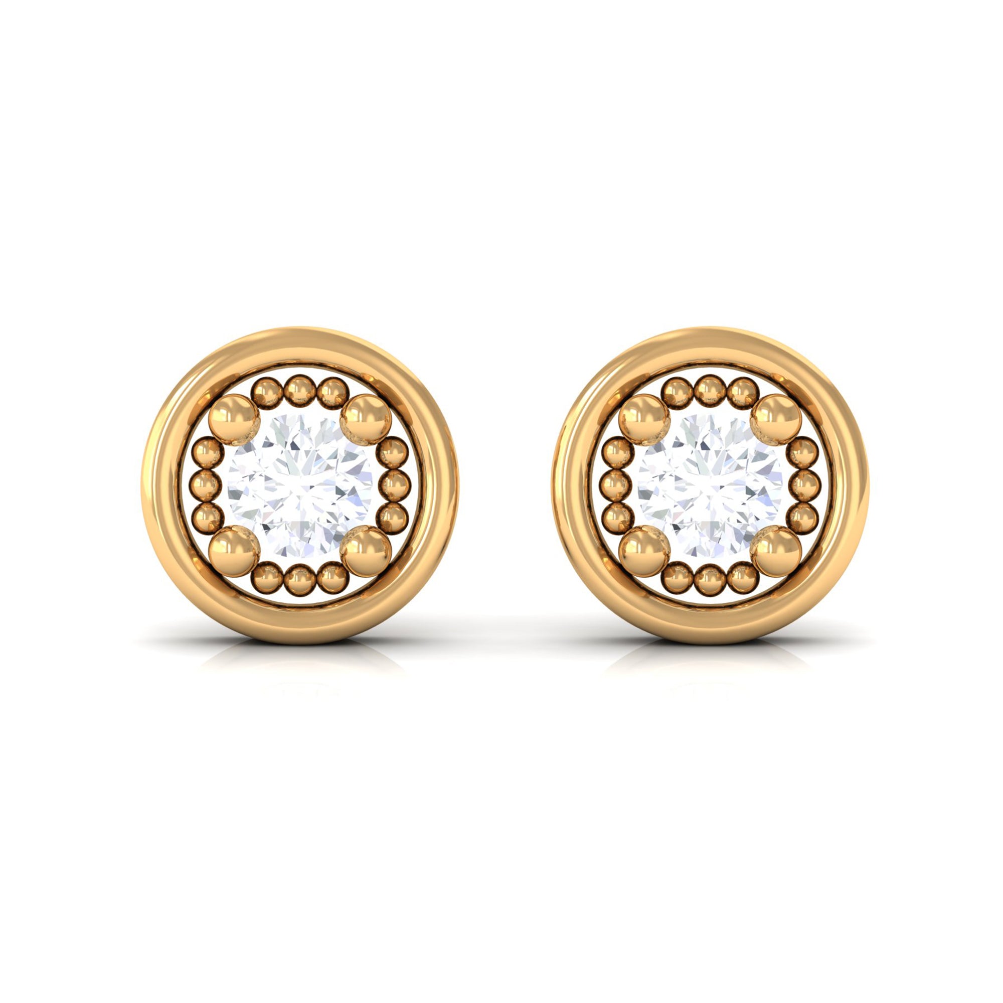 Round Cut Certified Diamond Gold Solitaire Stud Earrings Diamond - ( HI-SI ) - Color and Clarity - Rosec Jewels