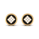 Classic Diamond Gold Stud Earrings with Enamel Diamond - ( HI-SI ) - Color and Clarity - Rosec Jewels