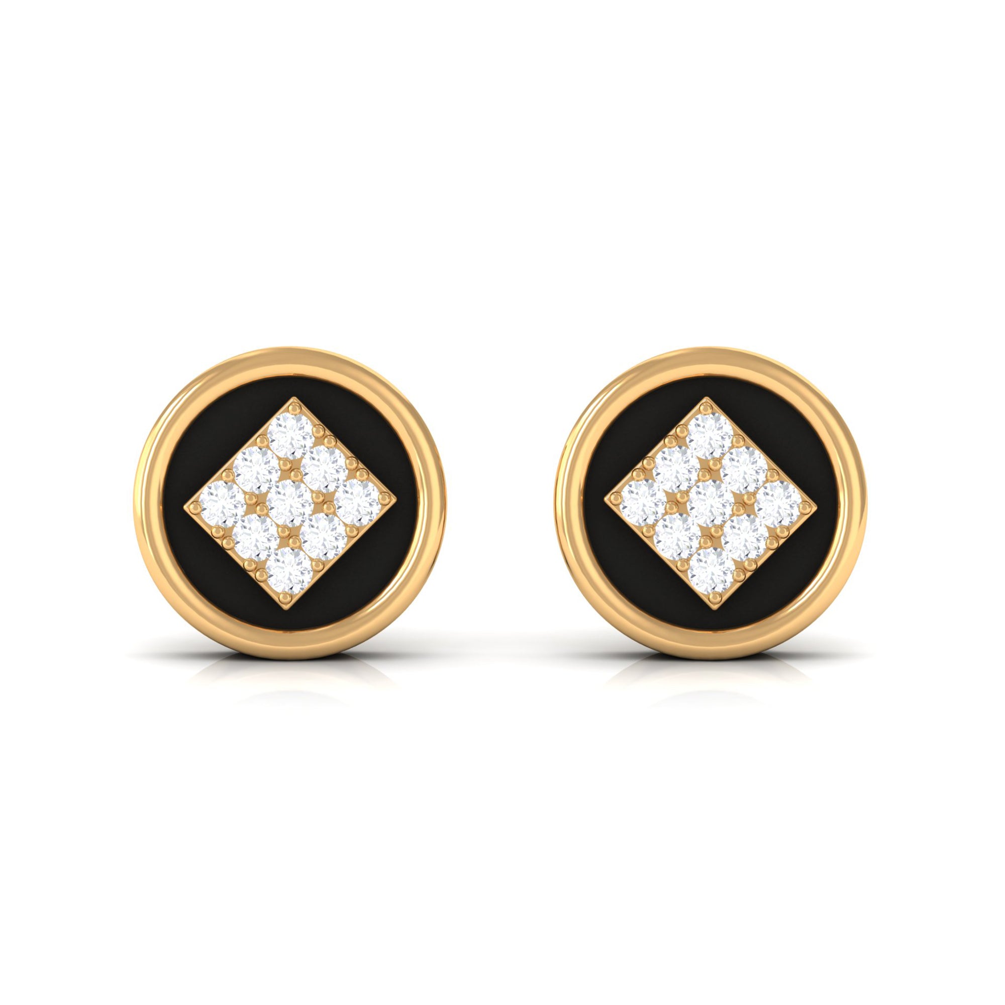 Classic Diamond Gold Stud Earrings with Enamel Diamond - ( HI-SI ) - Color and Clarity - Rosec Jewels