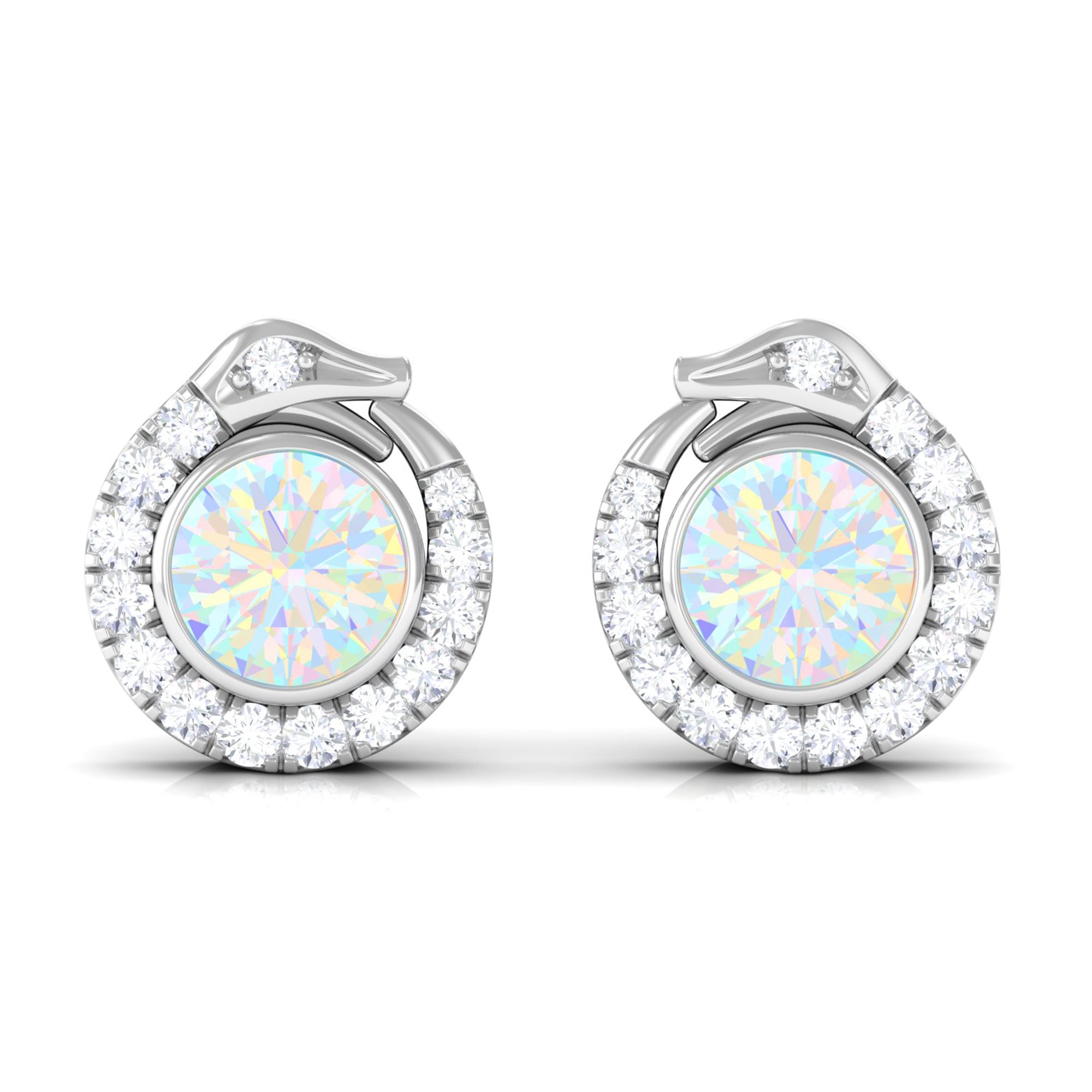 Real Ethiopian Opal Gothic Stud Earrings with Diamond Ethiopian Opal - ( AAA ) - Quality - Rosec Jewels