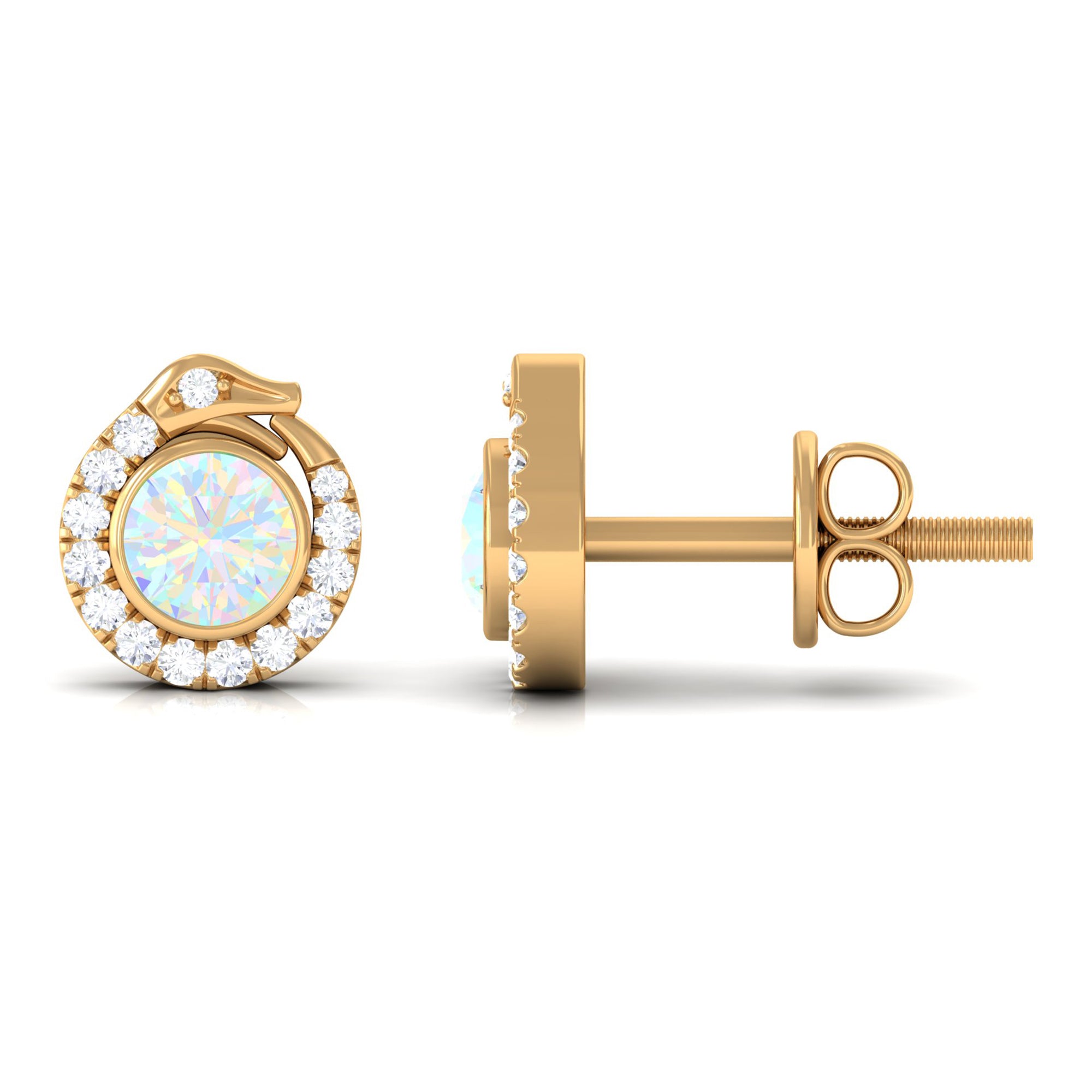 Real Ethiopian Opal Gothic Stud Earrings with Diamond Ethiopian Opal - ( AAA ) - Quality - Rosec Jewels