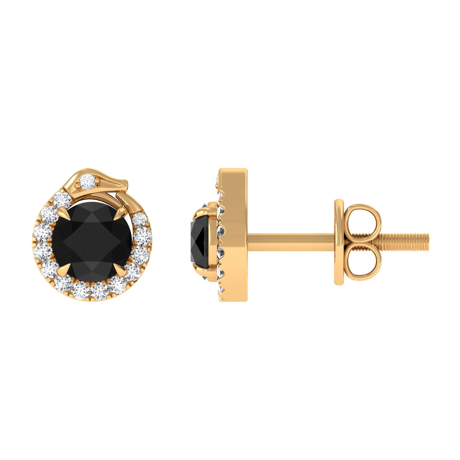 Black and White Diamond Snake Stud Earrings in Claw Set Black Diamond - ( AAA ) - Quality - Rosec Jewels