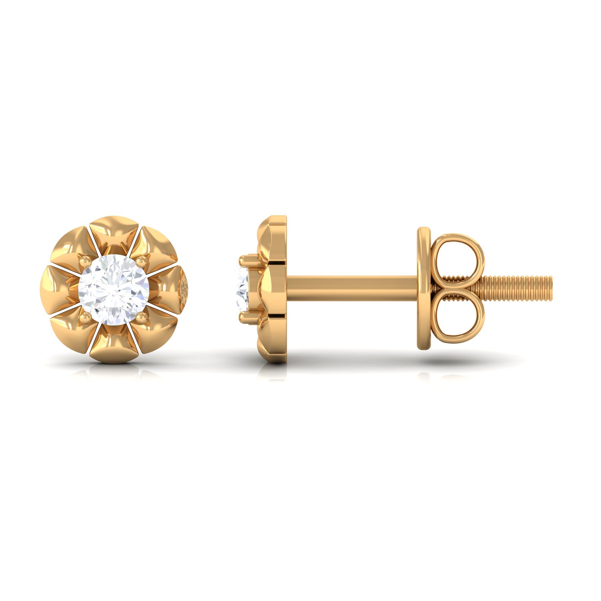 Natural Diamond Solitaire Flower Stud Earrings Diamond - ( HI-SI ) - Color and Clarity - Rosec Jewels