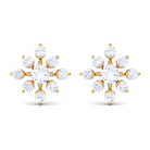 Round Certified Moissanite Gold Flower Stud Earrings Moissanite - ( D-VS1 ) - Color and Clarity - Rosec Jewels