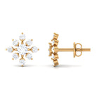 Round Certified Moissanite Gold Flower Stud Earrings Moissanite - ( D-VS1 ) - Color and Clarity - Rosec Jewels