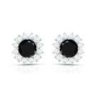 0.44 Carat Black Onyx and Diamond Halo Stud Earrings AAA - Rosec Jewels