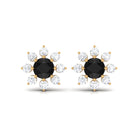 Black and White Diamond Floral Stud Earrings Black Diamond - ( AAA ) - Quality - Rosec Jewels