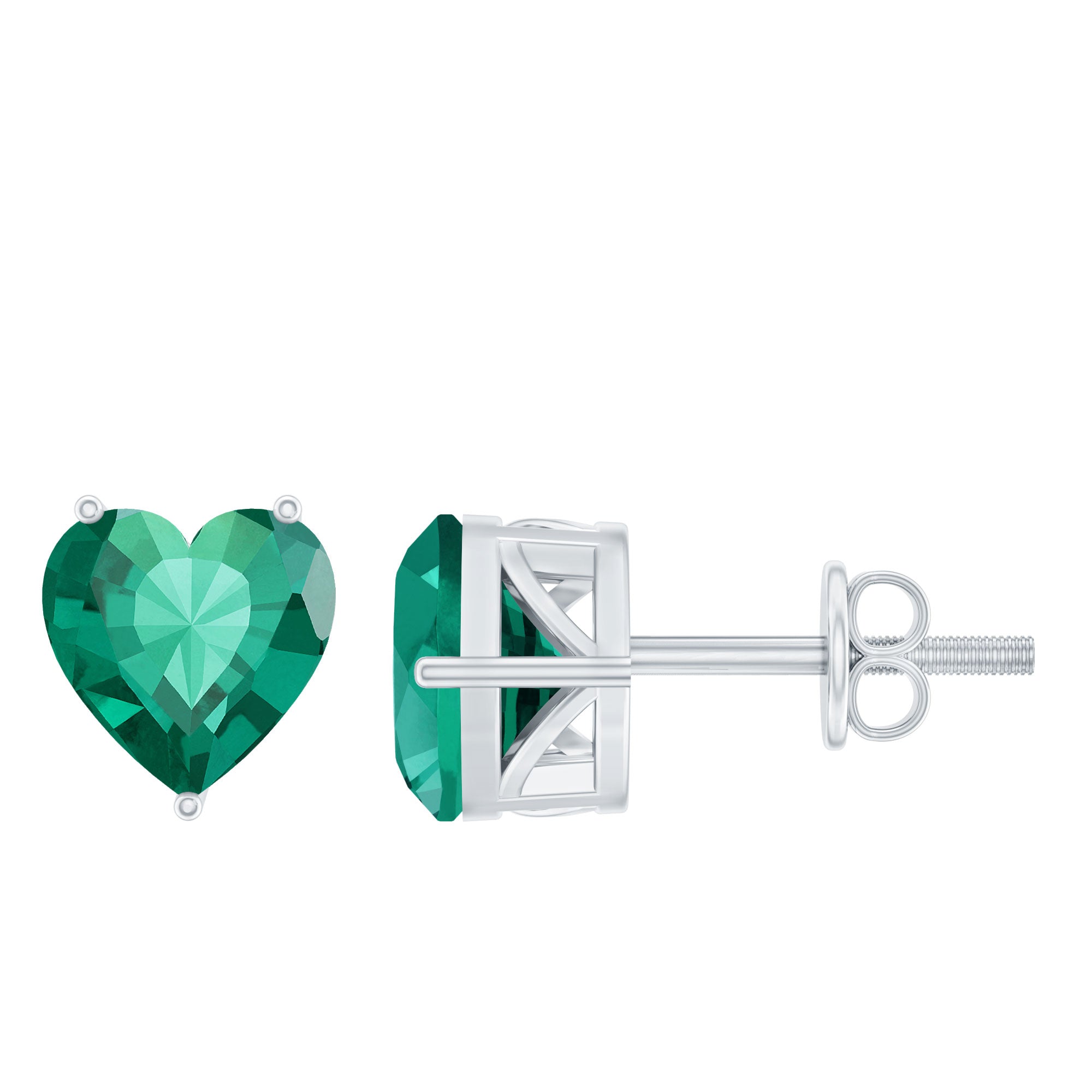 7MM Heart Shape Lab Created Emerald Solitaire Stud Earrings