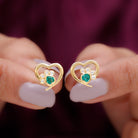 3/4 CT Heart Shape Created Emerald and Diamond Cute Paw Stud Earrings Lab Created Emerald - ( AAAA ) - Quality - Rosec Jewels