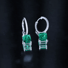 Certified Lab Created Emerald Hoop Drop Earrings For Women AAAA - Rosec Jewels