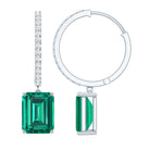 Certified Lab Created Emerald Hoop Drop Earrings For Women AAAA - Rosec Jewels