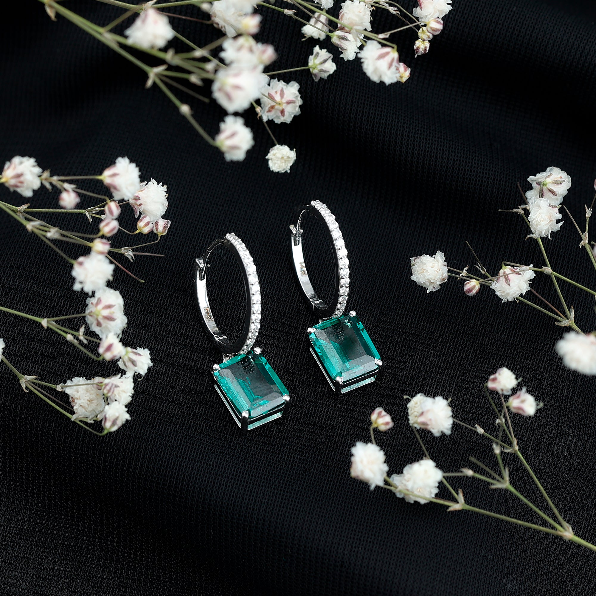 Certified 4.6 Carat Lab Created Emerald Hoop Drop Earrings in Silver AAAA 92.5 Sterling Silver - Rosec Jewels