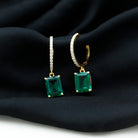 Certified Created Emerald Hoop Drop Earrings Lab Created Emerald - ( AAAA ) - Quality - Rosec Jewels