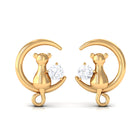 Round Moissanite Cat and Moon Stud Earrings in Gold Moissanite - ( D-VS1 ) - Color and Clarity - Rosec Jewels