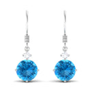 4.25 CT Swiss Blue Topaz Solitaire Dangle Earrings with Moissanite Swiss Blue Topaz - ( AAA ) - Quality - Rosec Jewels