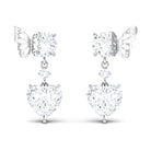 Moissanite Butterfly Heart Drop Earrings Moissanite - ( D-VS1 ) - Color and Clarity - Rosec Jewels