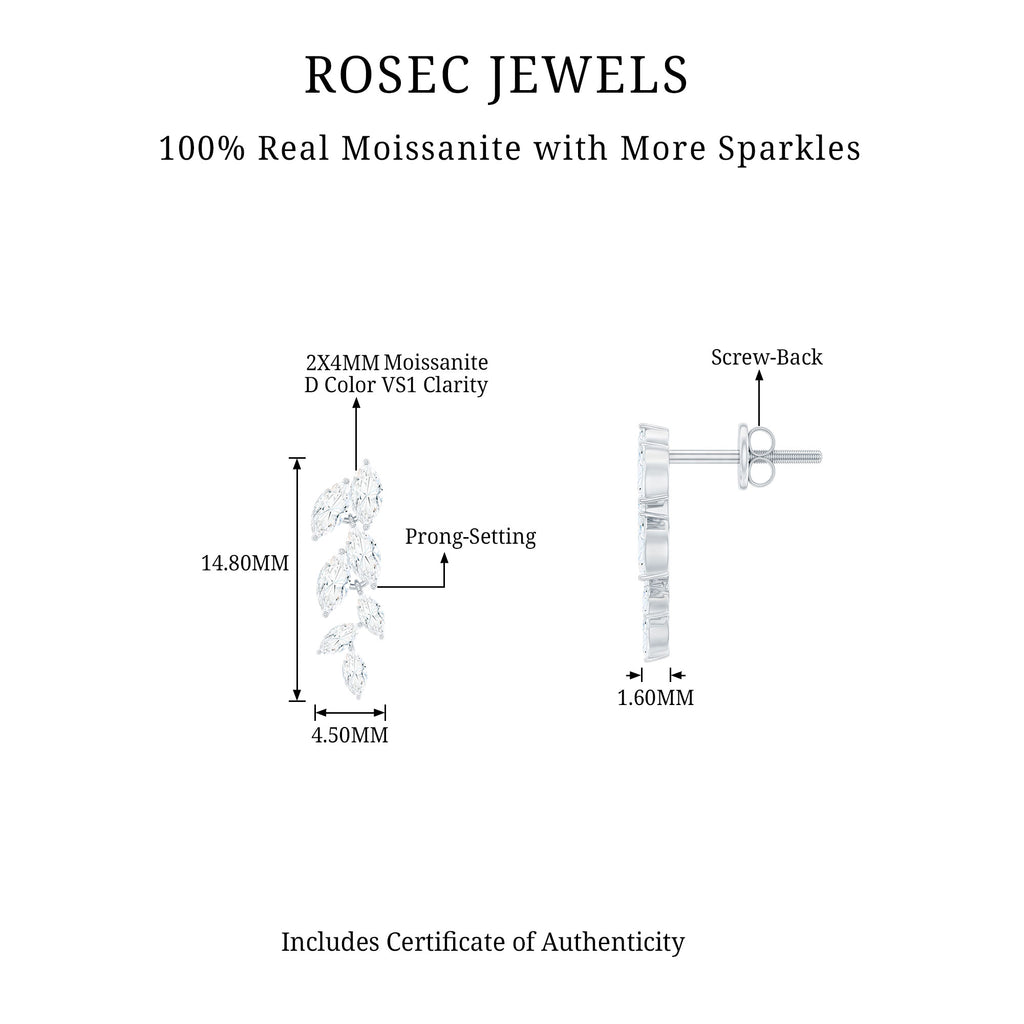Marquise Cut Moissanite Leaf Dangle Earrings Moissanite - ( D-VS1 ) - Color and Clarity - Rosec Jewels