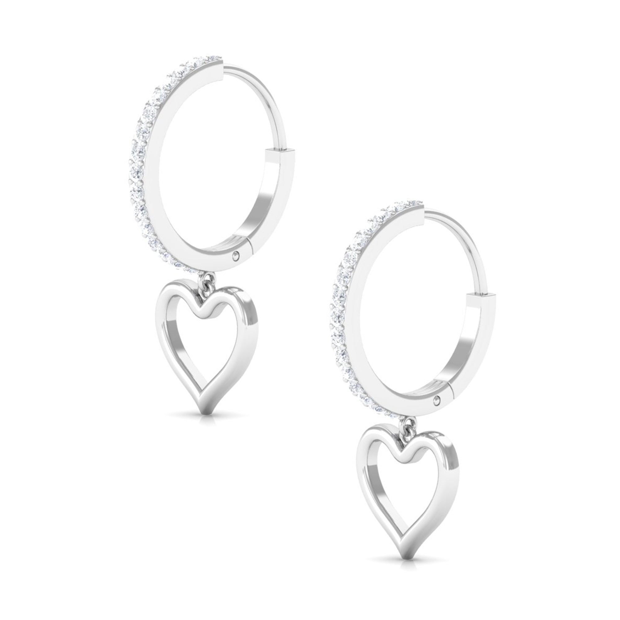 3/4 CT Moissanite Hinged Hoop Earrings with Gold Open Heart Moissanite - ( D-VS1 ) - Color and Clarity - Rosec Jewels