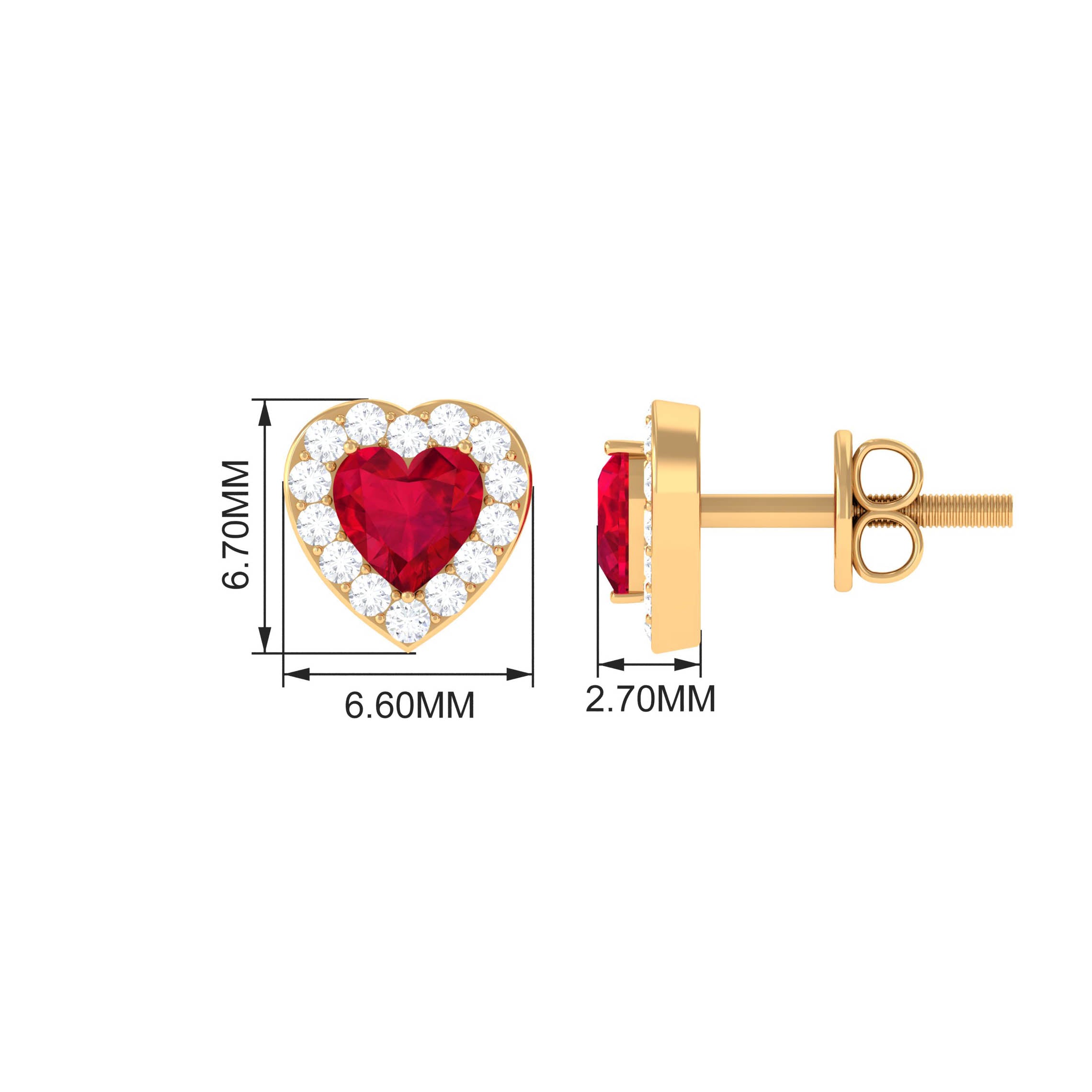 Heart Shape Lab Grown Ruby Halo Stud Earrings with Diamond Lab Created Ruby - ( AAAA ) - Quality - Rosec Jewels