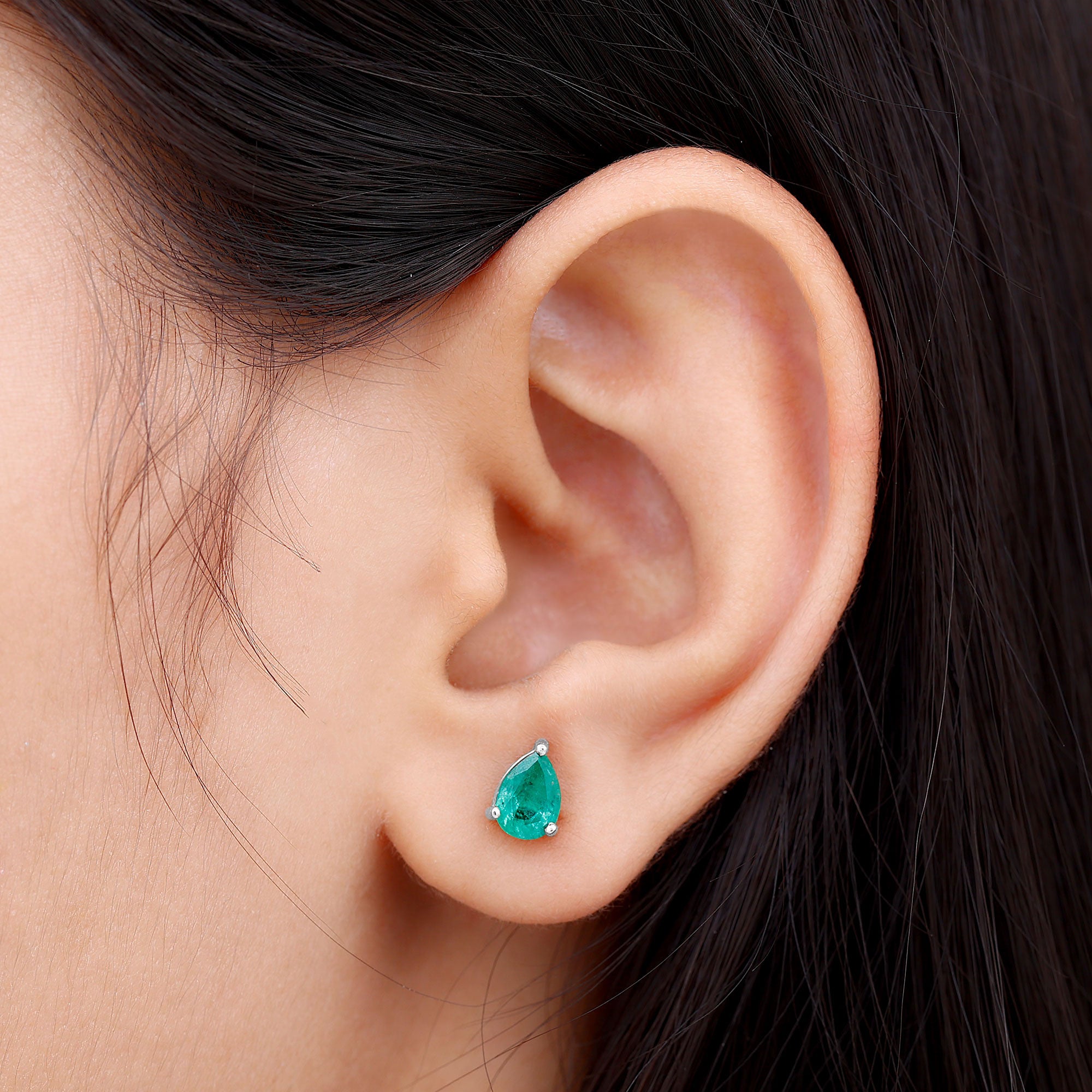 1.25 CT Pear Cut Solitaire Emerald Stud Earring in Gold Emerald - ( AAA ) - Quality - Rosec Jewels