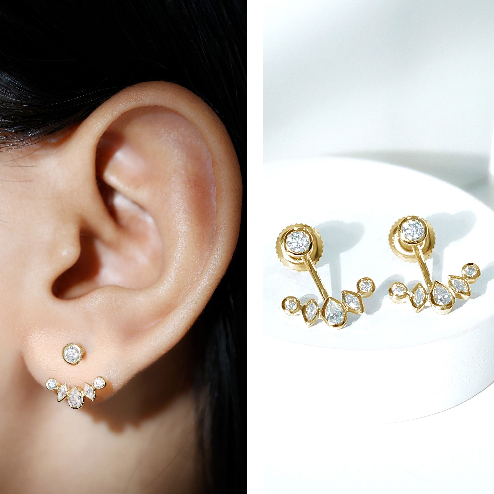 Certified Moissanite Jacket Earrings in Yellow Gold Plated Silver D-VS1 14K Yellow Gold Plated Silver - Rosec Jewels