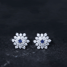 Created Blue Sapphire and Moissanite Cluster Statement Stud Earrings Lab Created Blue Sapphire - ( AAAA ) - Quality - Rosec Jewels