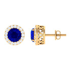 Created Blue Sapphire and Diamond Classic Halo Stud Earrings Lab Created Blue Sapphire - ( AAAA ) - Quality - Rosec Jewels