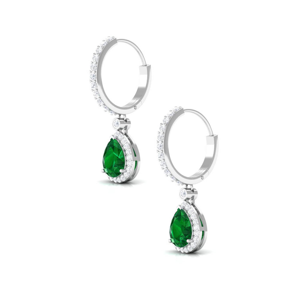 Pear Cut Lab Created Emerald Drop Earrings with Moissanite Lab Created Emerald - ( AAAA ) - Quality - Rosec Jewels