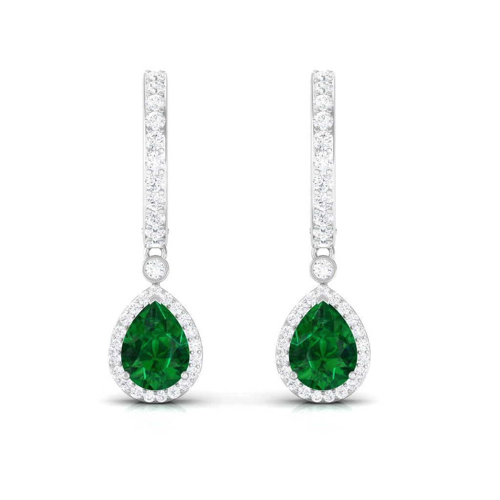 Pear Cut Lab Created Emerald Drop Earrings with Moissanite Lab Created Emerald - ( AAAA ) - Quality - Rosec Jewels
