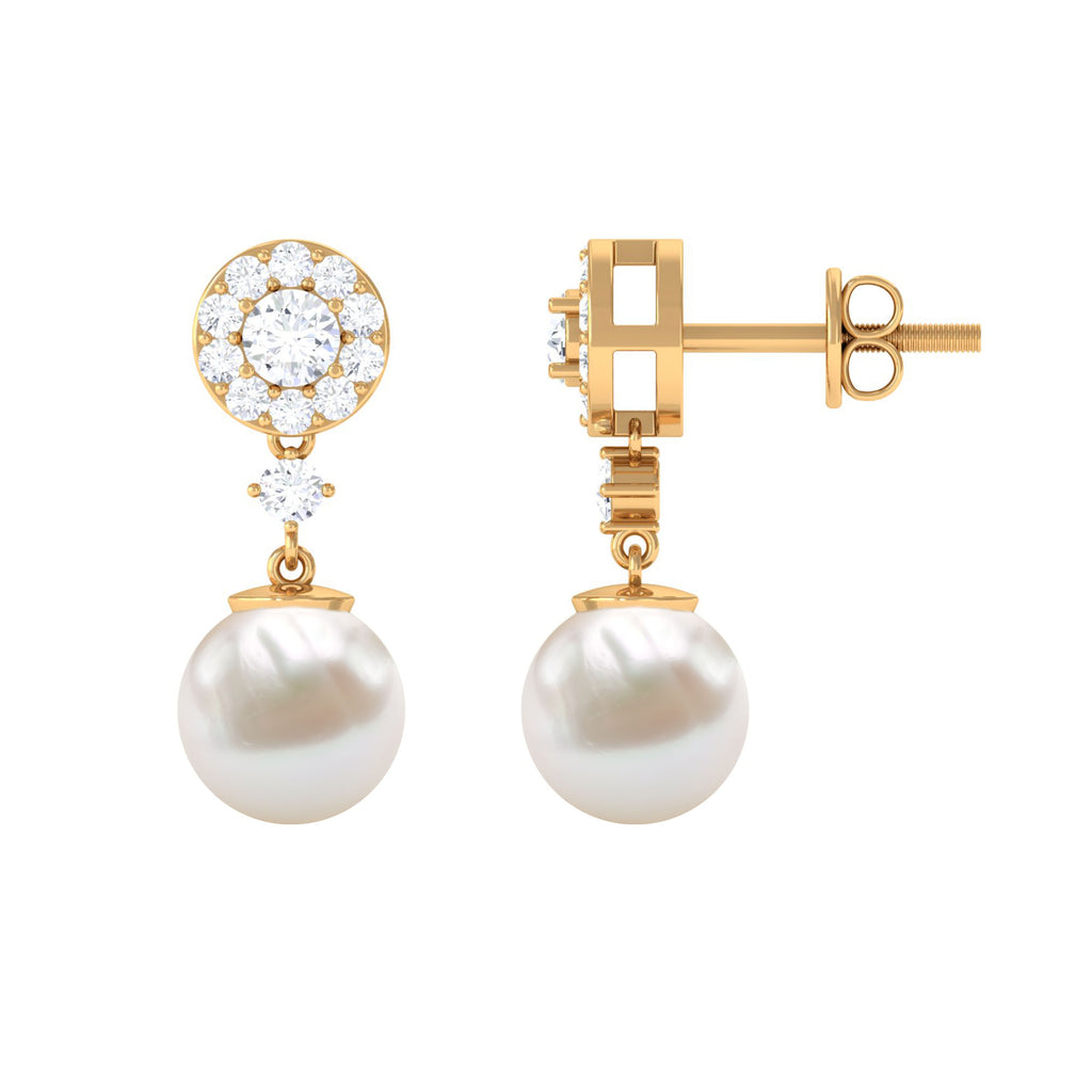 Elegant Freshwater Pearl Stud Drop Earrings with Diamond Freshwater Pearl - ( AAA ) - Quality - Rosec Jewels