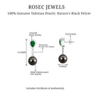 Tahitian Pearl and Created Emerald Drop Earrings with Moissanite Lab Created Emerald - ( AAAA ) - Quality - Rosec Jewels