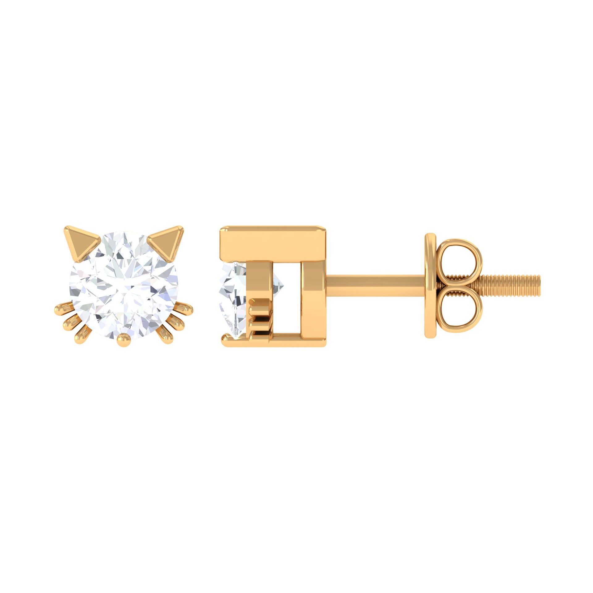3/4 CT Solitaire Moissanite Cat Stud Earrings in Gold Moissanite - ( D-VS1 ) - Color and Clarity - Rosec Jewels