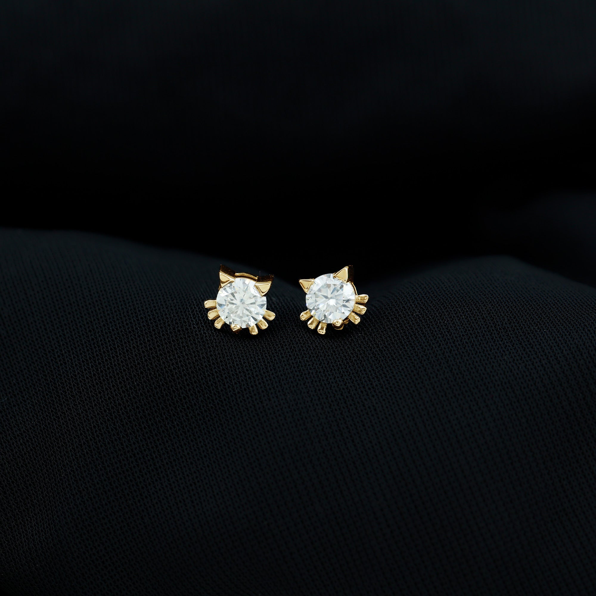 3/4 CT Solitaire Moissanite Cat Stud Earrings in Gold Moissanite - ( D-VS1 ) - Color and Clarity - Rosec Jewels
