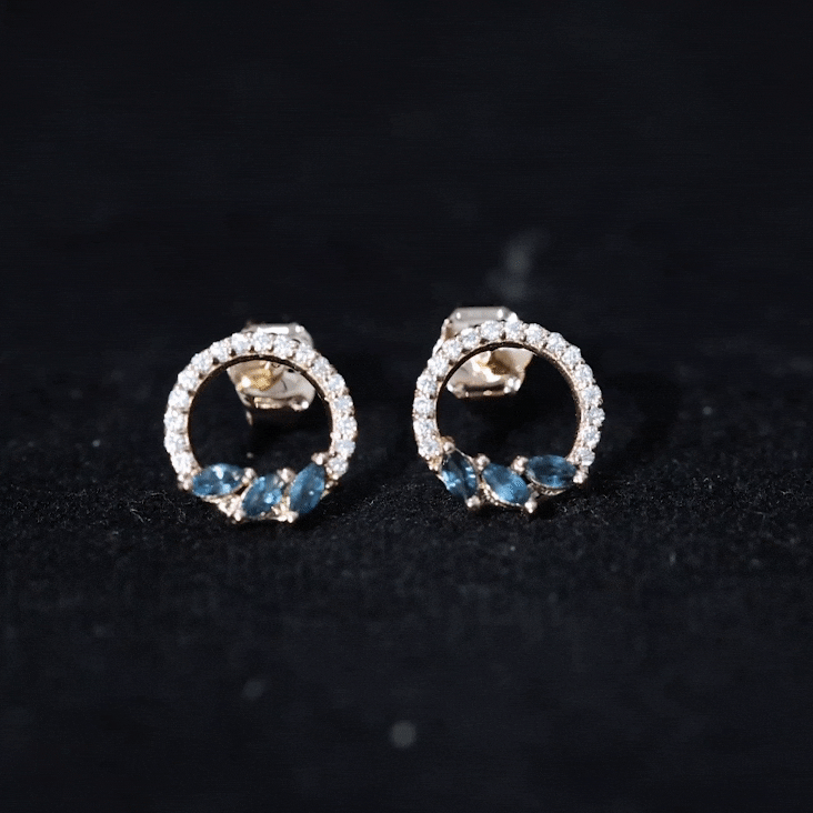 Marquise Cut London Blue Topaz and Diamond Eternity Stud Earrings AAA - Rosec Jewels