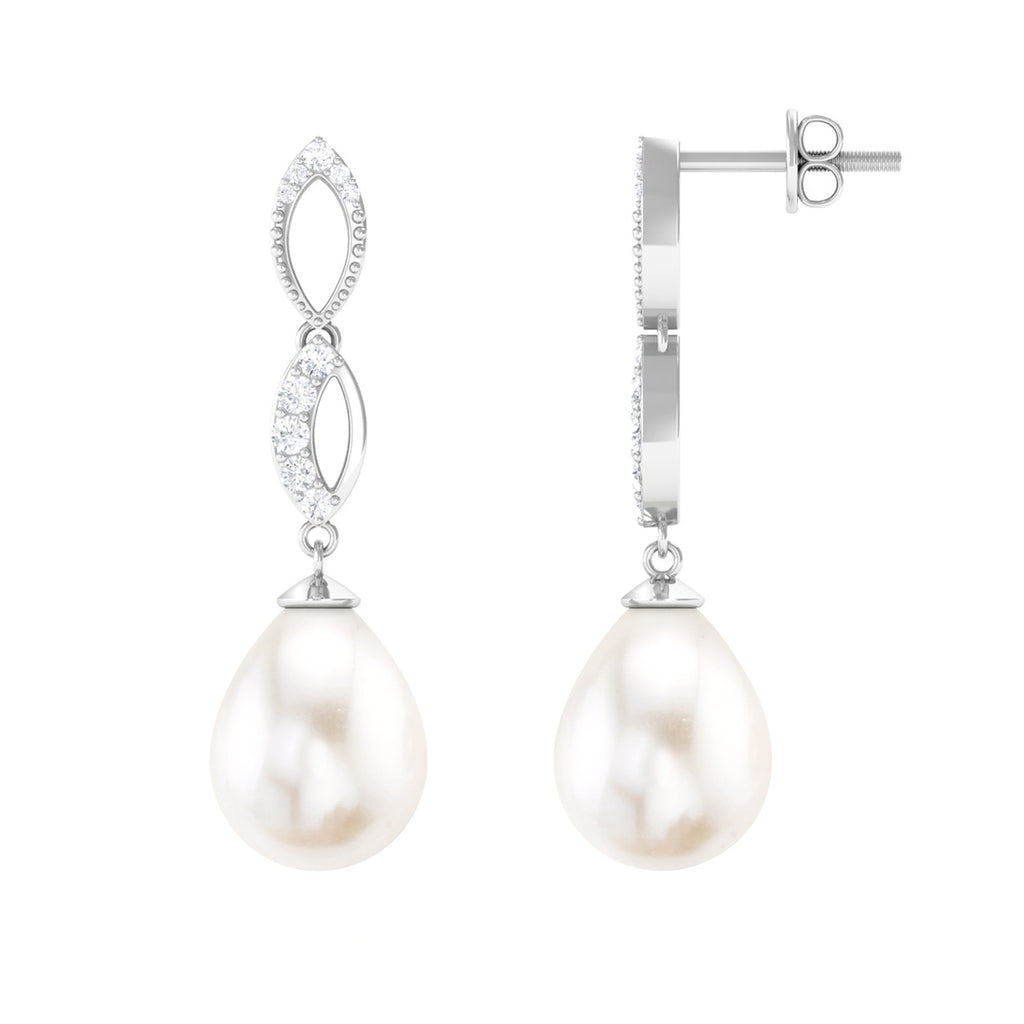 Freshwater Pearl and Diamond Infinity Drop Earrings Freshwater Pearl - ( AAA ) - Quality - Rosec Jewels