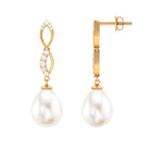 Freshwater Pearl and Diamond Infinity Drop Earrings Freshwater Pearl - ( AAA ) - Quality - Rosec Jewels