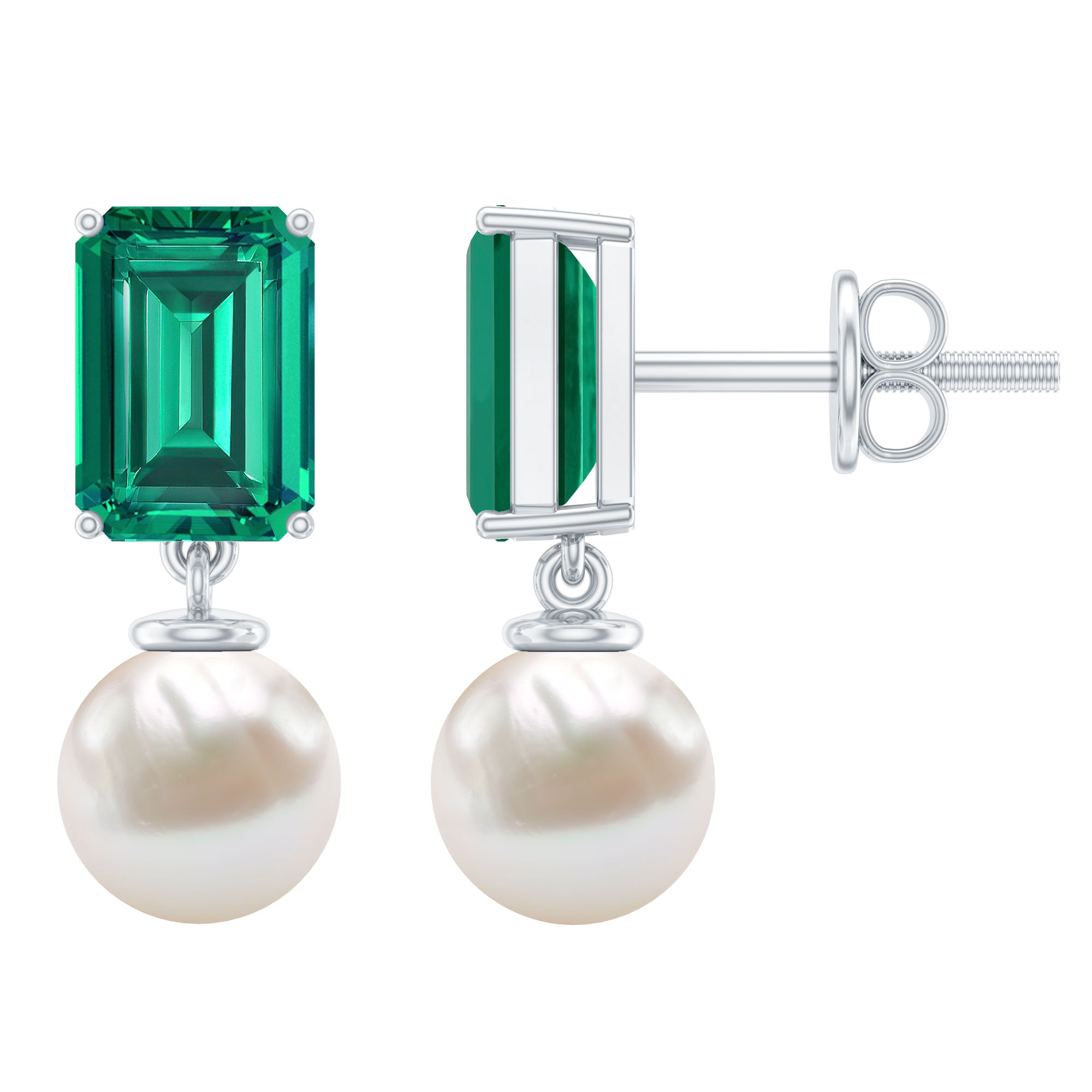 Emerald Cut Lab Emerald & Pearl Drop Earrings – Rosec Jewels