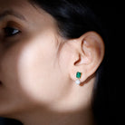 Octagon Cut Created Emerald and Freshwater Pearl Drop Earrings Freshwater Pearl - ( AAA ) - Quality - Rosec Jewels