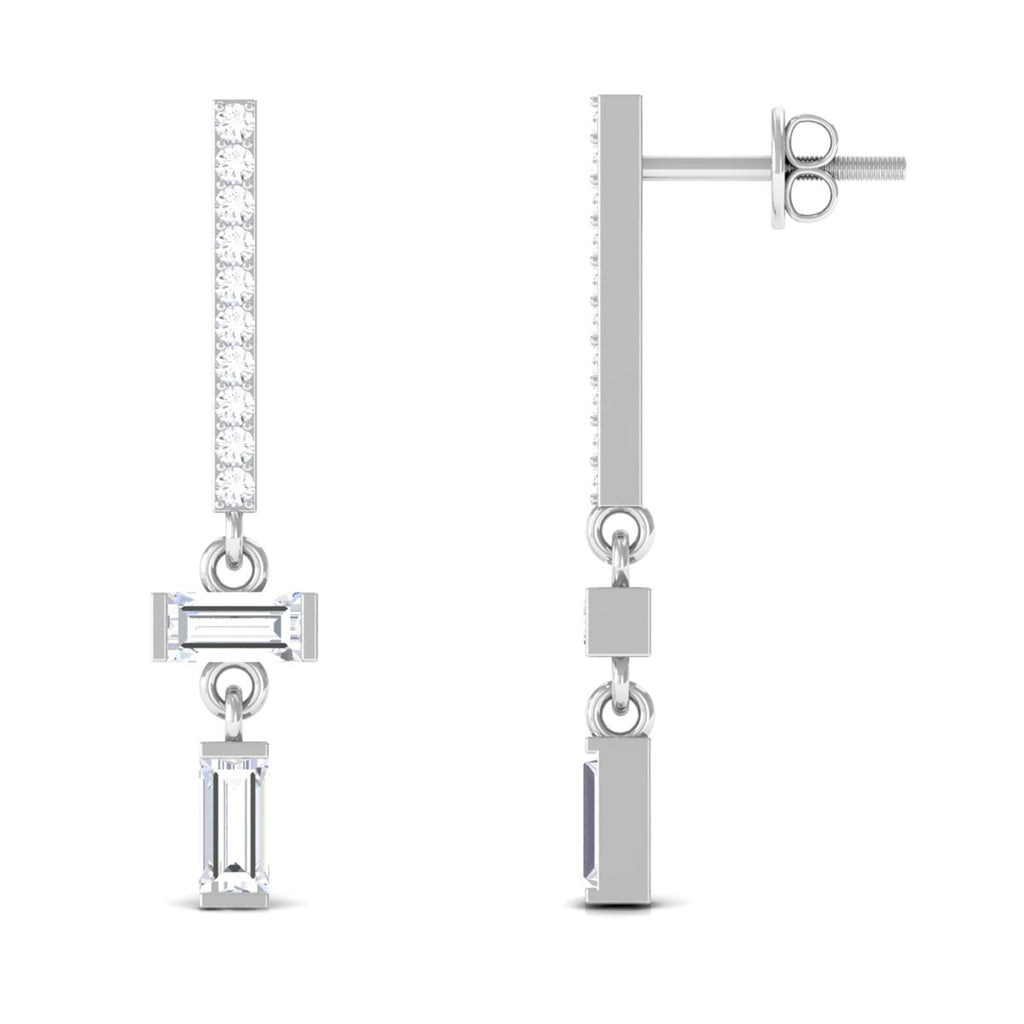 Minimal Bar Dangle Earrings with Certified Moissanite Moissanite - ( D-VS1 ) - Color and Clarity - Rosec Jewels