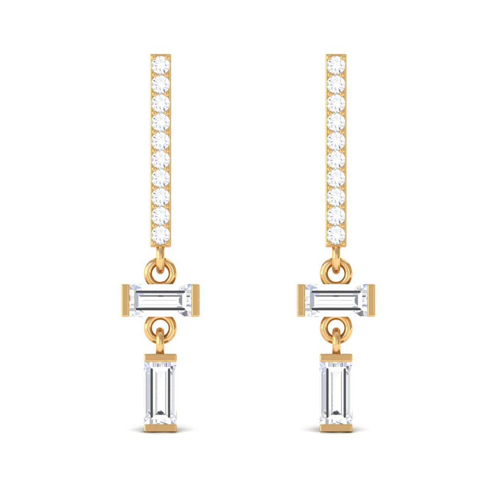 Minimal Bar Dangle Earrings with Certified Moissanite Moissanite - ( D-VS1 ) - Color and Clarity - Rosec Jewels