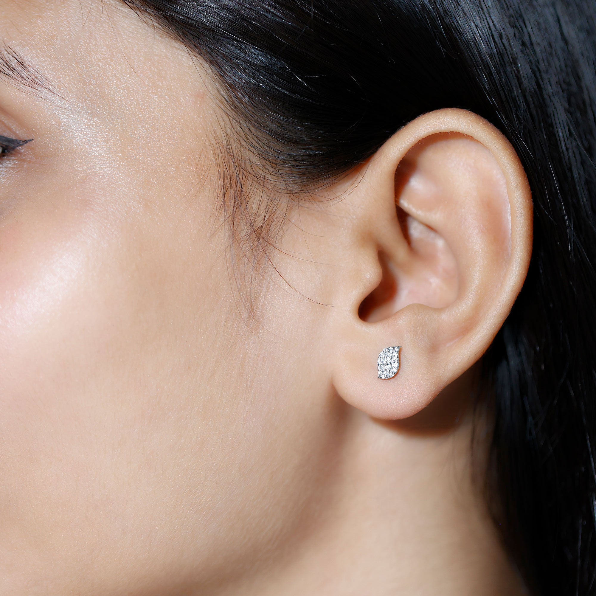 Cubic Zirconia Leaf Stud Earrings in Pave Setting AAAA - Rosec Jewels